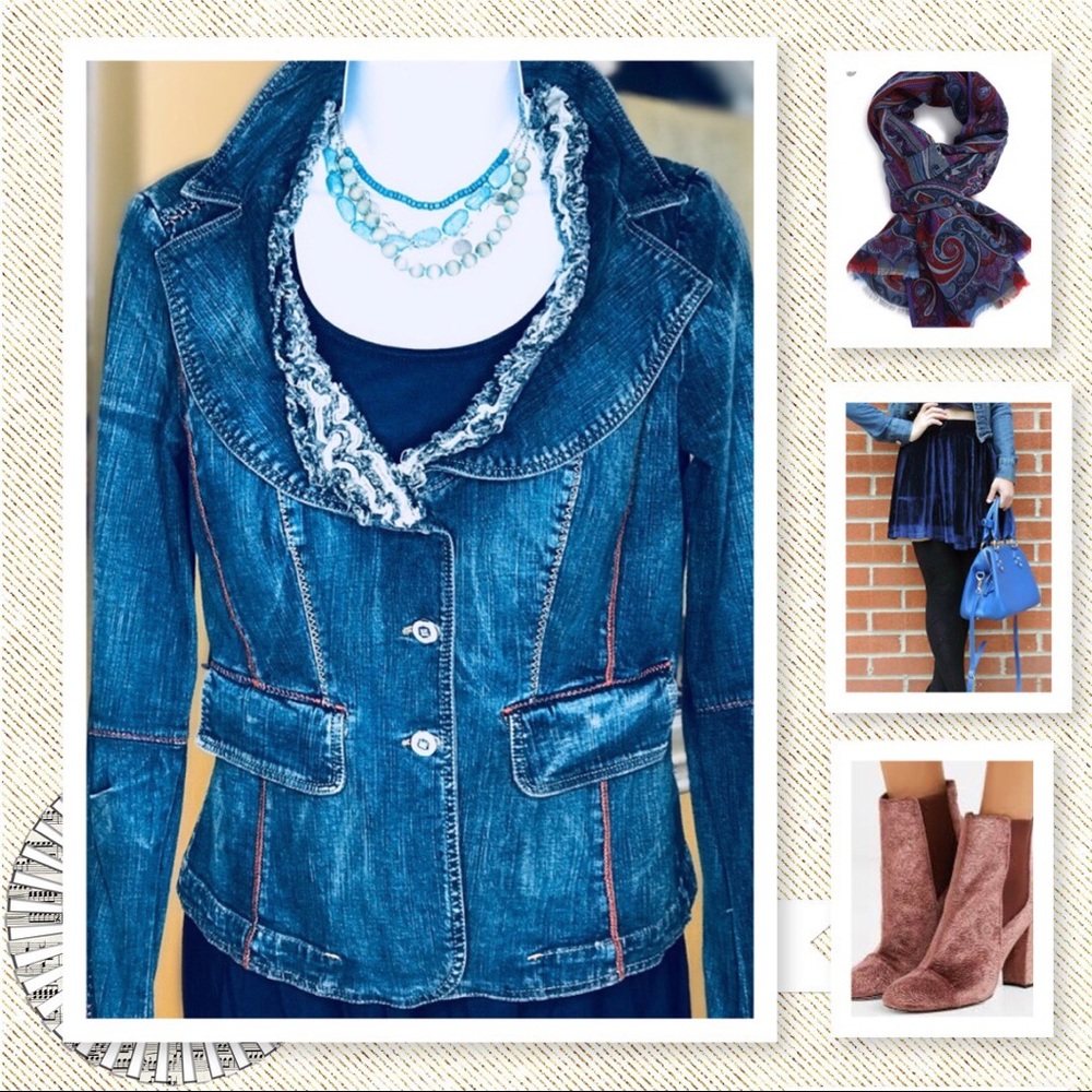 Unique ruffle denim blazer